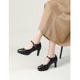 thumbnail image 4 of DADAWEN Women's Pumps Round Toe Platform Heels Mary Janes Dress Heels Bridal Wedding Party Shoes Black US Size 9, 4 of 7