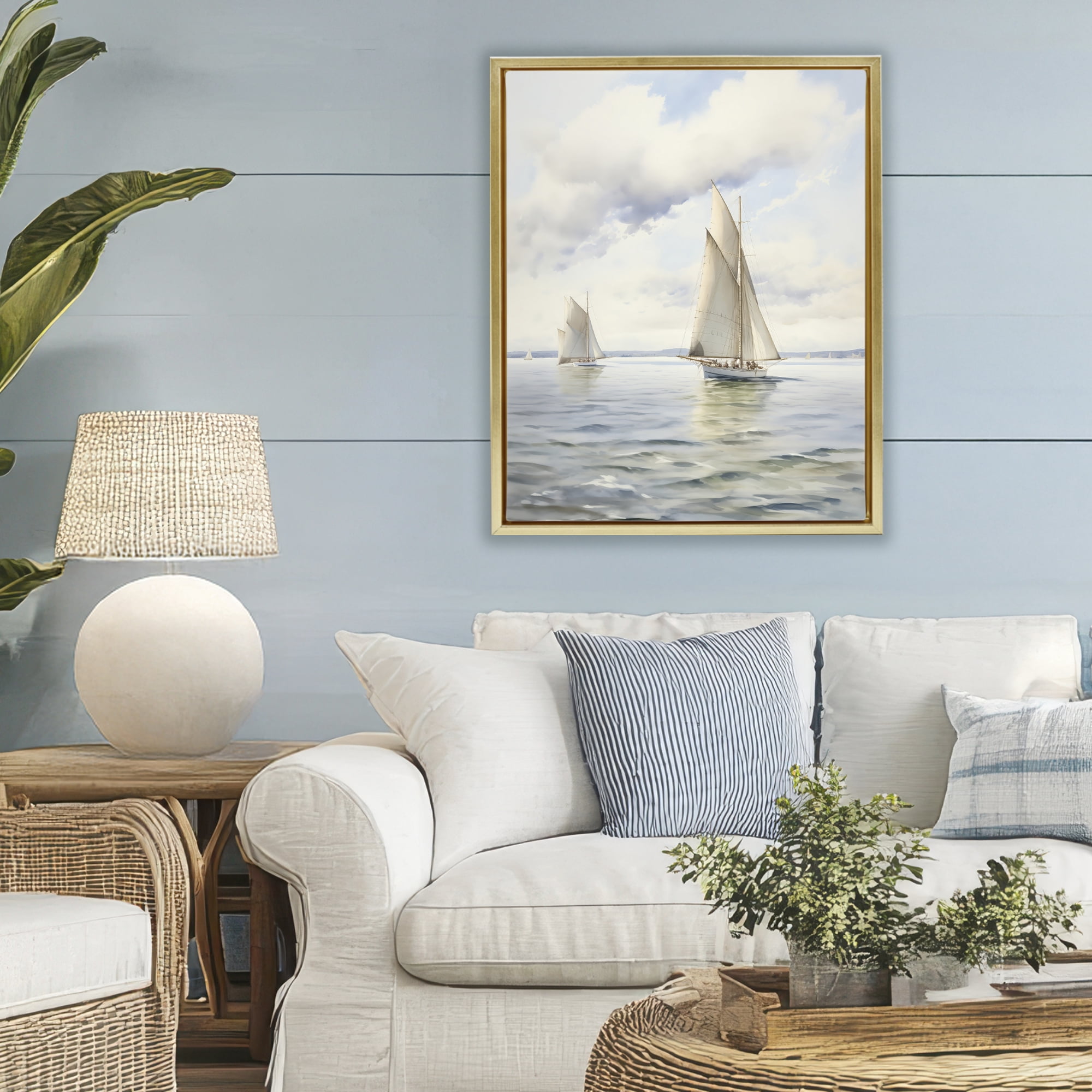 Stupell Industries Sailing Toward a Tranquil Horizon Gold Framed Floater Canvas Wall Art, design by LSR Design Studio