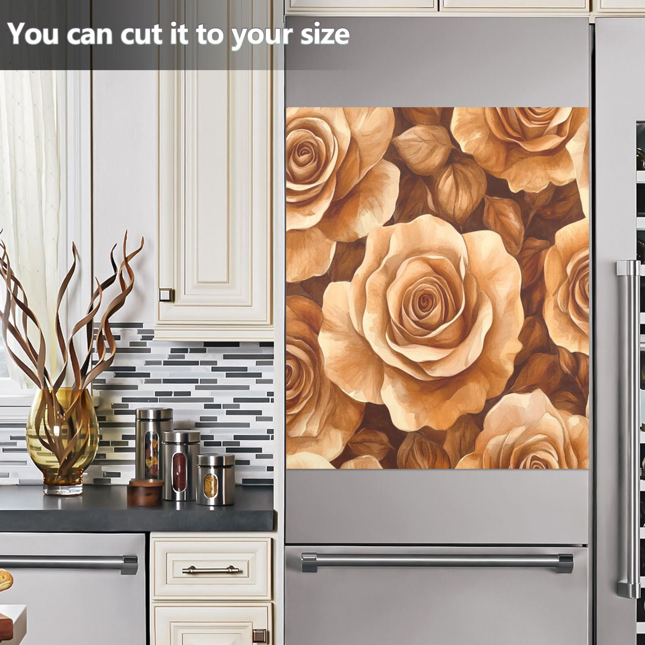Dishwasher Magnetic Sticker 23x26 Inch Refrigerator Magnetic Sticker Washing Machine Magnetic Sticker Kitchen Panel Magnetic Sticker Home Decor Brown Roses Seamless