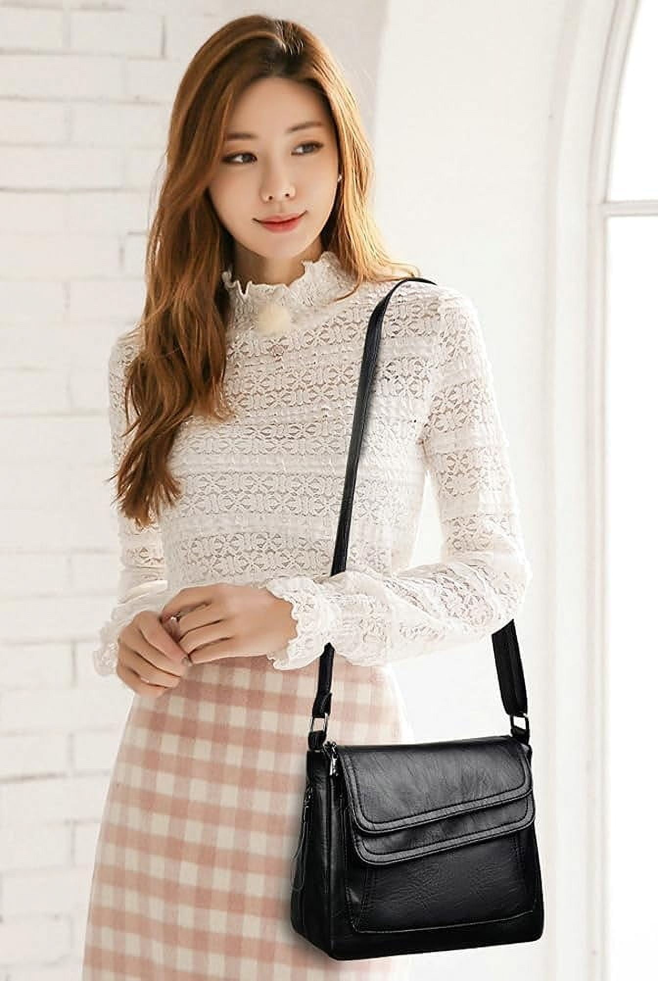 Kukuzhu Crossbody Bags for Women Square Shoulder Bag Stylish Leather Satchel Handbag Hobo Bag for Travel Work