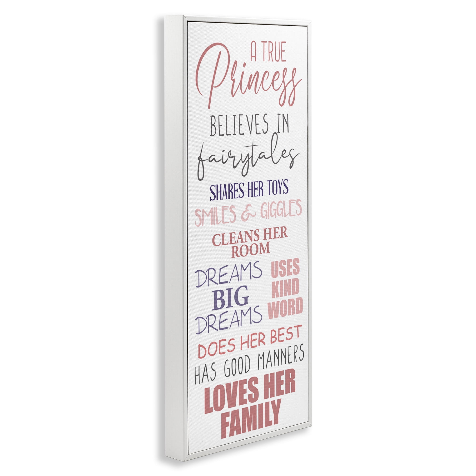 Stupell Industries Inspiring True Princess Rules Inspirational Painting White Framed Art Print Wall Art, 13 x 30