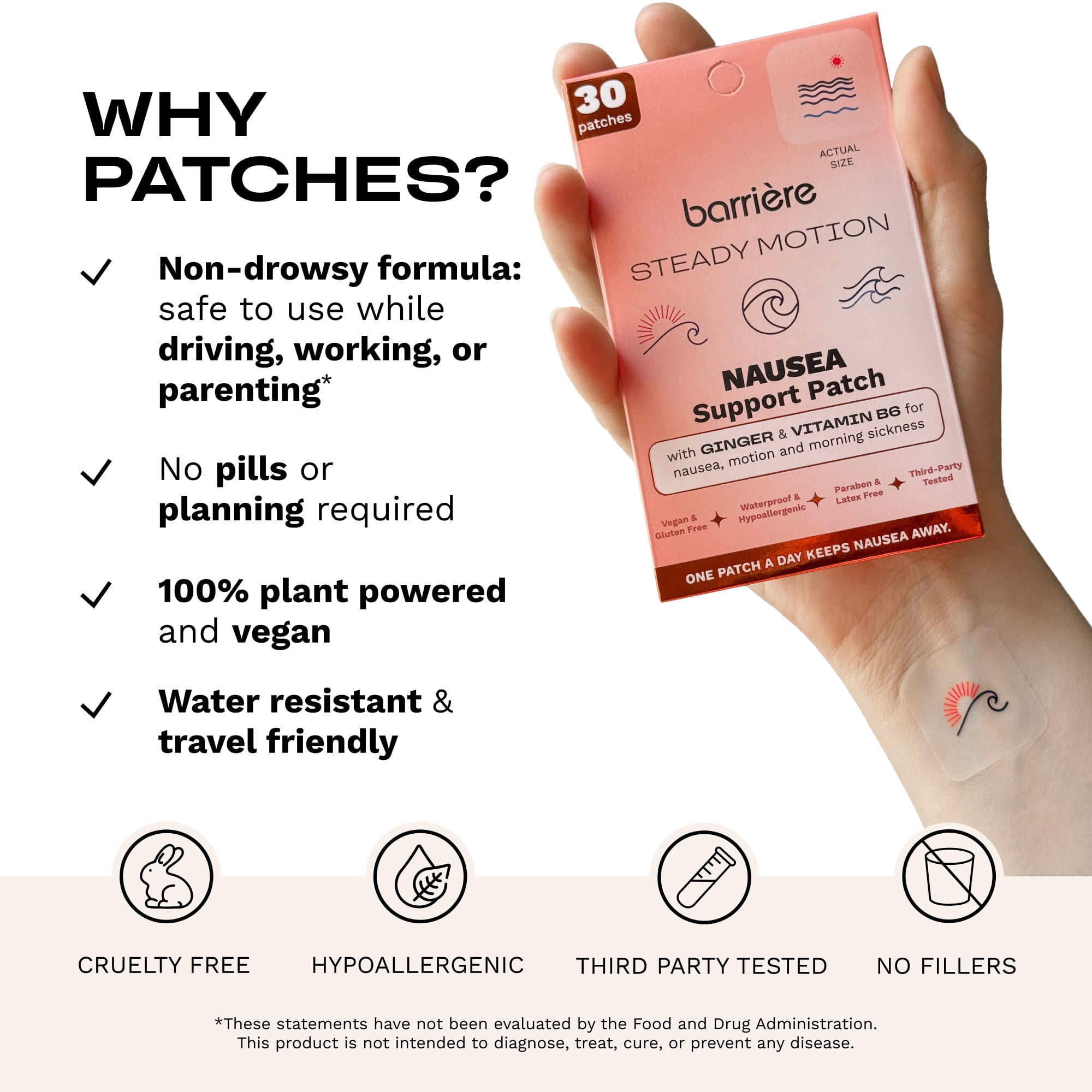 barriere Steady Motion Nausea Relief Patch, Wavy Print, 30 Count