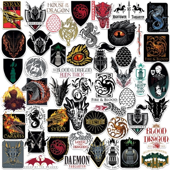 House of The Dragon Game of Thrones 50ct Vinyl Large Deluxe Stickers Variety Pack - Laptop, Water Bottle, Scrapbooking, Tablet, Skateboard, Indoor/Outdoor
