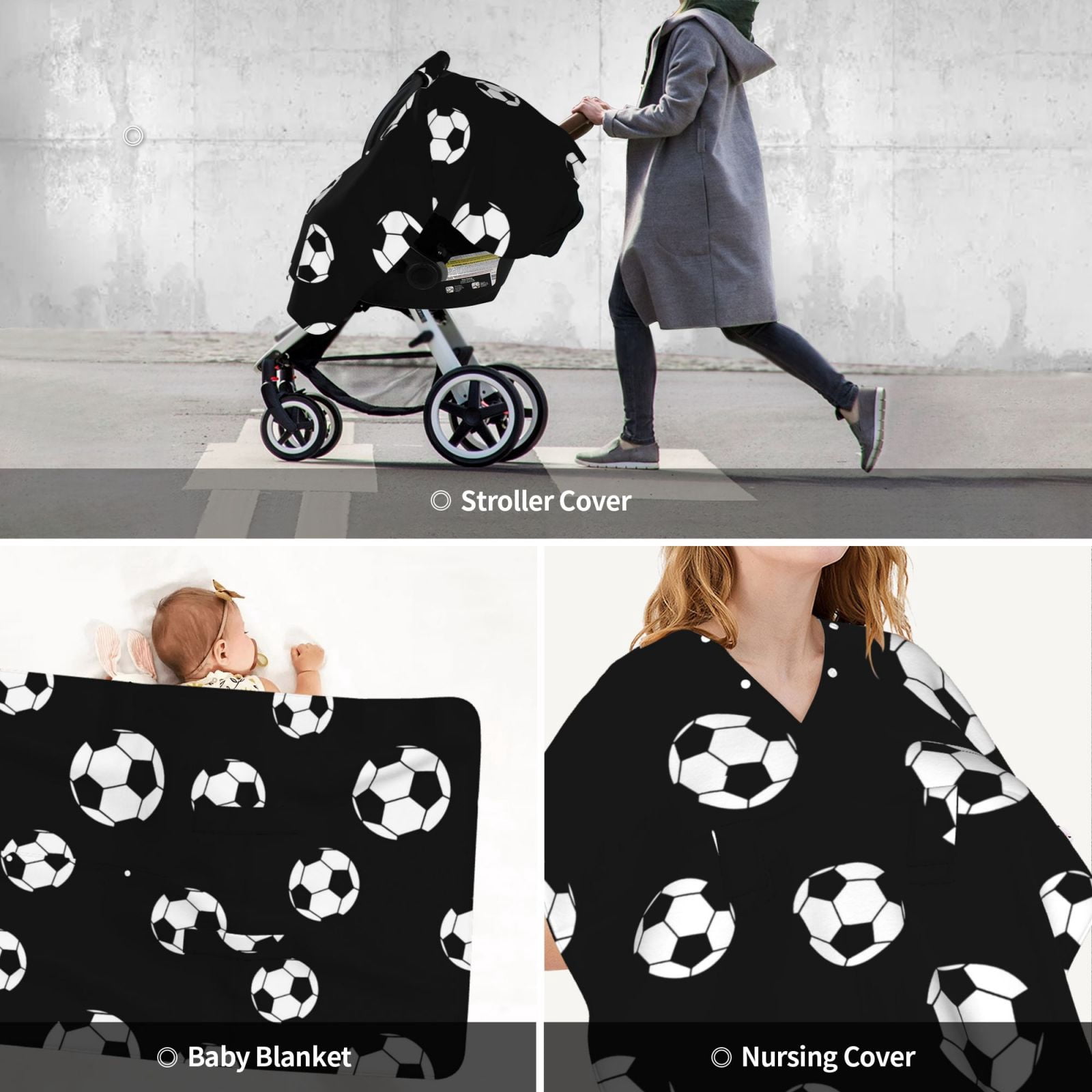 Car Seat Cover Baby - Cute soccer balls black Breathable Infant Car Seat Cover for Baby Carseat, Lightweight Comfort Baby Essentials Must Haves Newborn Stuff for Girl Boy