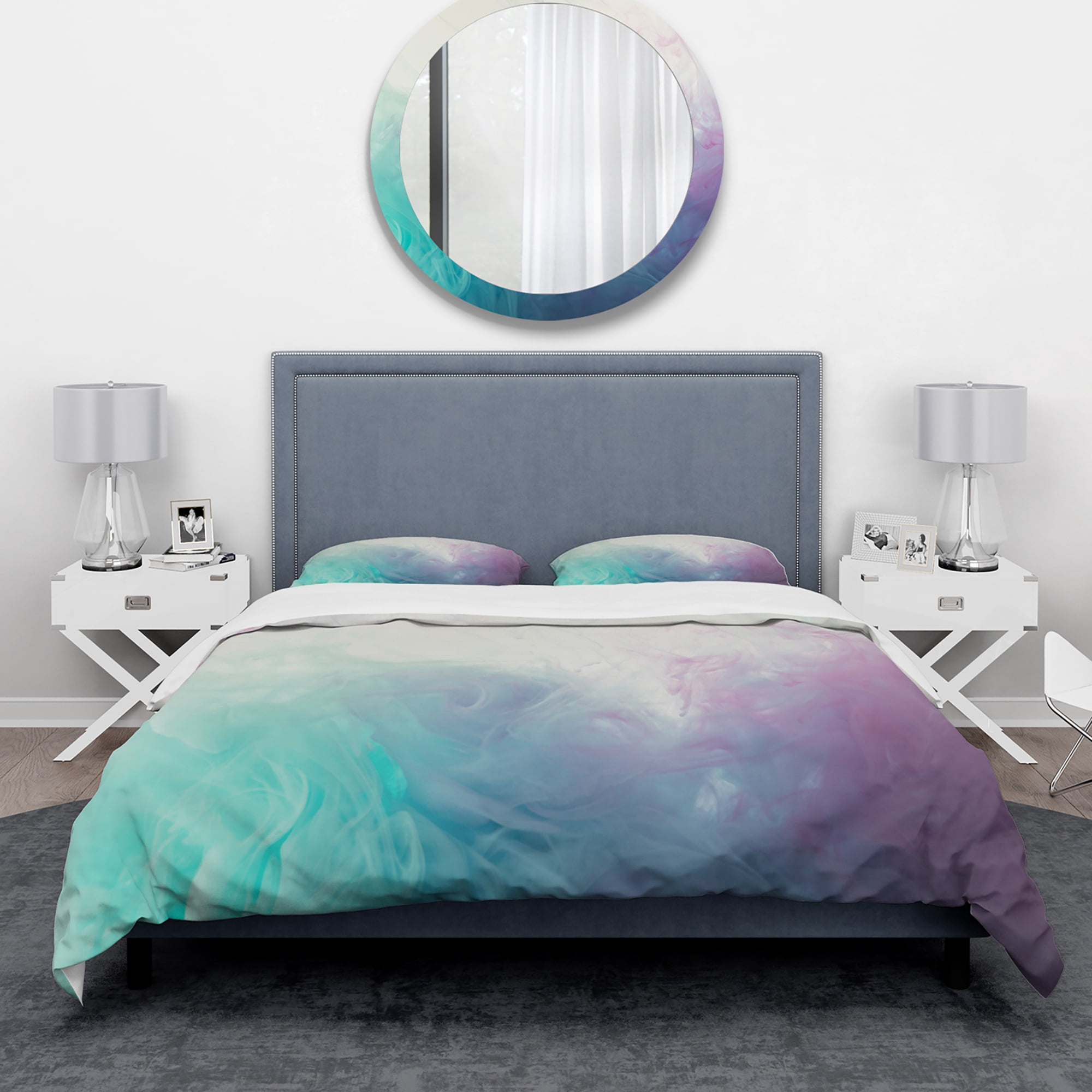 Designart 'Cyan, Blue and Pink water in Ink Composition' Mid-Century Modern Duvet Cover Set