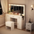 thumbnail image 3 of Vanity Desk with Mirror and Lights, Large Makeup Vanity Table with Power Outlet and Stool, White Vanity Dressing Table for Bedroom Dressing Room, 3 Lighting Modes Adjustable Brightness,, 3 of 7