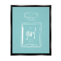Stupell Industries Perfume Bottle on Blue Beauty & Fashion Painting Black Floater Framed Canvas Art Print Wall Art, 17 x 21