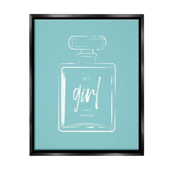 Stupell Industries Perfume Bottle on Blue Beauty & Fashion Painting Black Floater Framed Canvas Art Print Wall Art, 17 x 21