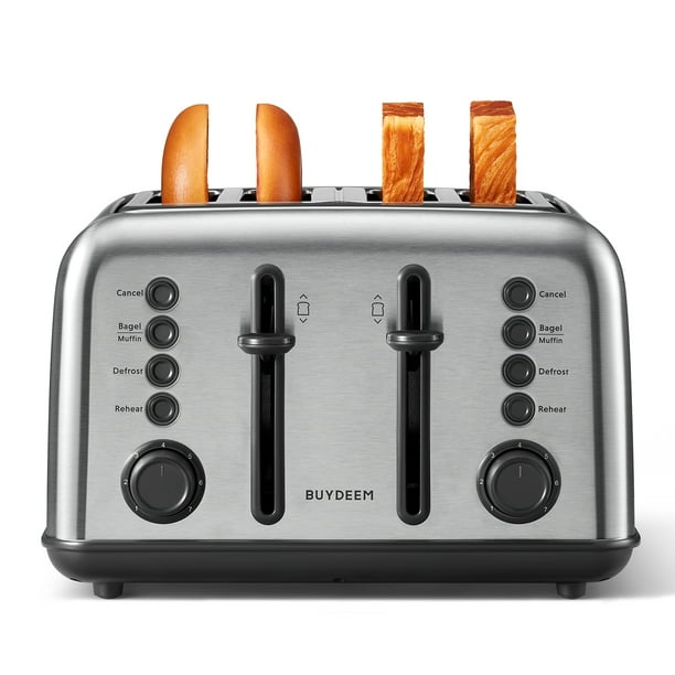 BUYDEEM 4Slice Toaster, Extra Wide Slots, Retro Stainless Steel