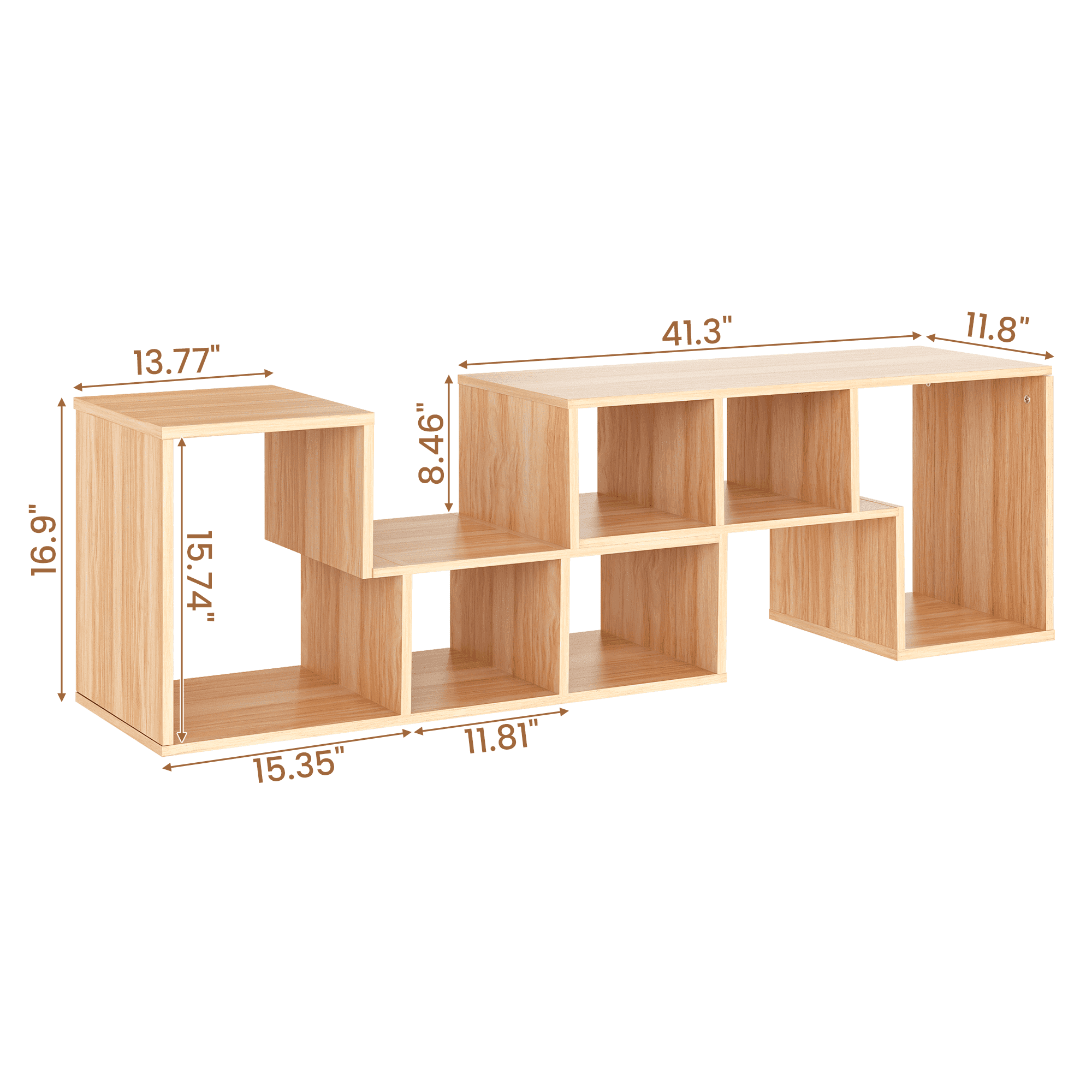MOOSENG Horizontal Bookshelf, Vintage 2 Shelf Cube Bookcase L-Shaped TV Console Stand, Modern Entertainment Center with Open Storage Shelves for CDs/Movies/Books for Living Room, Bedroom
