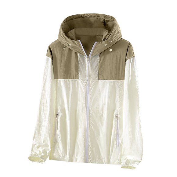 Mrat Women's Sun Protection Jacket Jacket Unisex Lightweight Hooded Packable Active Outdoor Loose Coat Juniors Water Proof Jacket S-8 Khaki 3XL