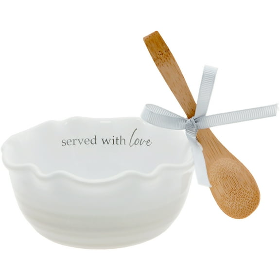 Pavilion Gift Company - Love - 4.5" Ceramic Bowl with Bamboo Spoon