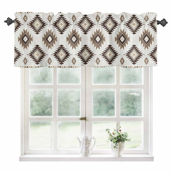 Brown Aztec Kitchen Valances for Windows 60x18 Inch Kitchen Curtains Valances Rod Pocket Southwest Boho Tribal Country Motifs Art Bathroom Window Valances for Window Treatment Decor
