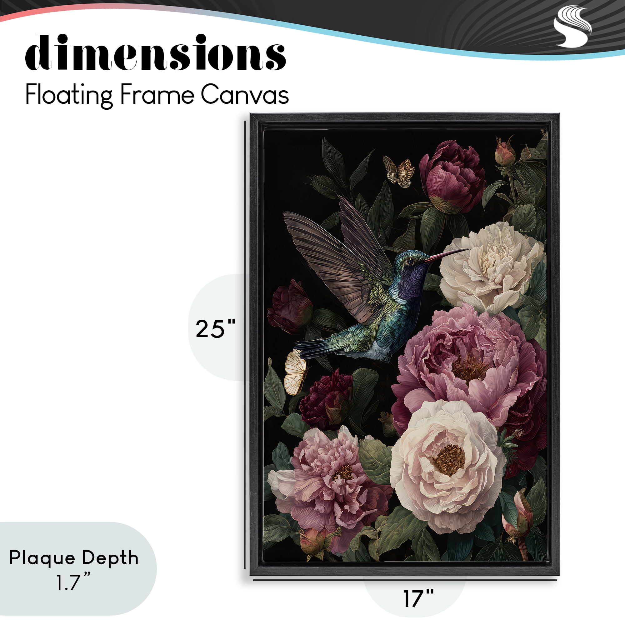 Stupell Industries Hummingbird & Lush Peonies Black Framed Floater Canvas Wall Art, design by The Wands Want