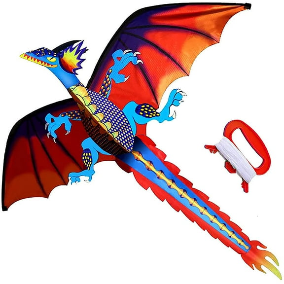 -Upgrade Classical Dragon Kite Stereoscopic Dragon Kites for Kids & Adults Easy to Fly for Beginner Easter 55inch x 62inch Single Line with Tail