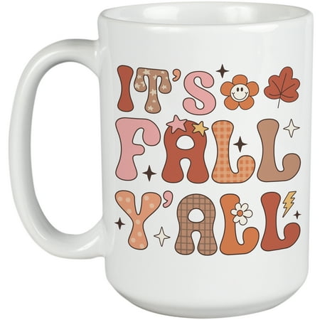

It s Fall Y all Retro Autumn Art Merch Gift White 15oz Ceramic Mug
