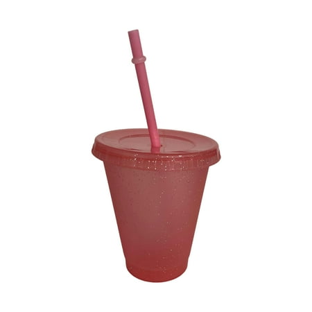 

400/500ml Straw Drinking Cup Large-capacity Wide Mouth Lid Plastic Flash Powder Shiny Water Bottle for School