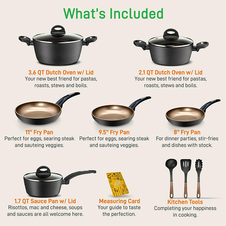 NutriChef 13-Piece Nonstick Cookware PTFE/PFOA/PFOS Free Heat Resistant  Kitchen Ware Set w/Saucepan, Frying Pans, Cooking Pots, Casserole, Lids