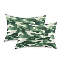 Yayeee Pillowcase King Size Set of 2 Satin Wrinkle Resistant Envelope Pillow Case, Light Green Camouflage Design