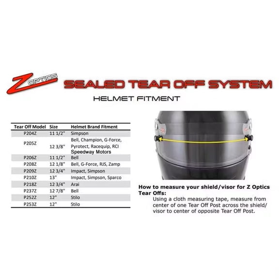 Zamp P208Z Z Optics Sealed Helmet Tear Offs 3 Stacks/8, 12-1/8 In
