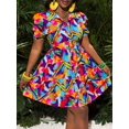 thumbnail image 6 of Multicolor Abstract Print Shirt Dress With Ruffle Lantern Sleeves And Side Slit, 6 of 7