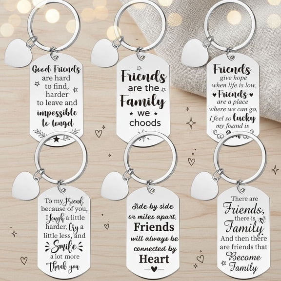 6 Pcs Friendship Keychains for Women Men Best Friend Stainless Steel Keychains Christmas Friendship Appreciation Gifts