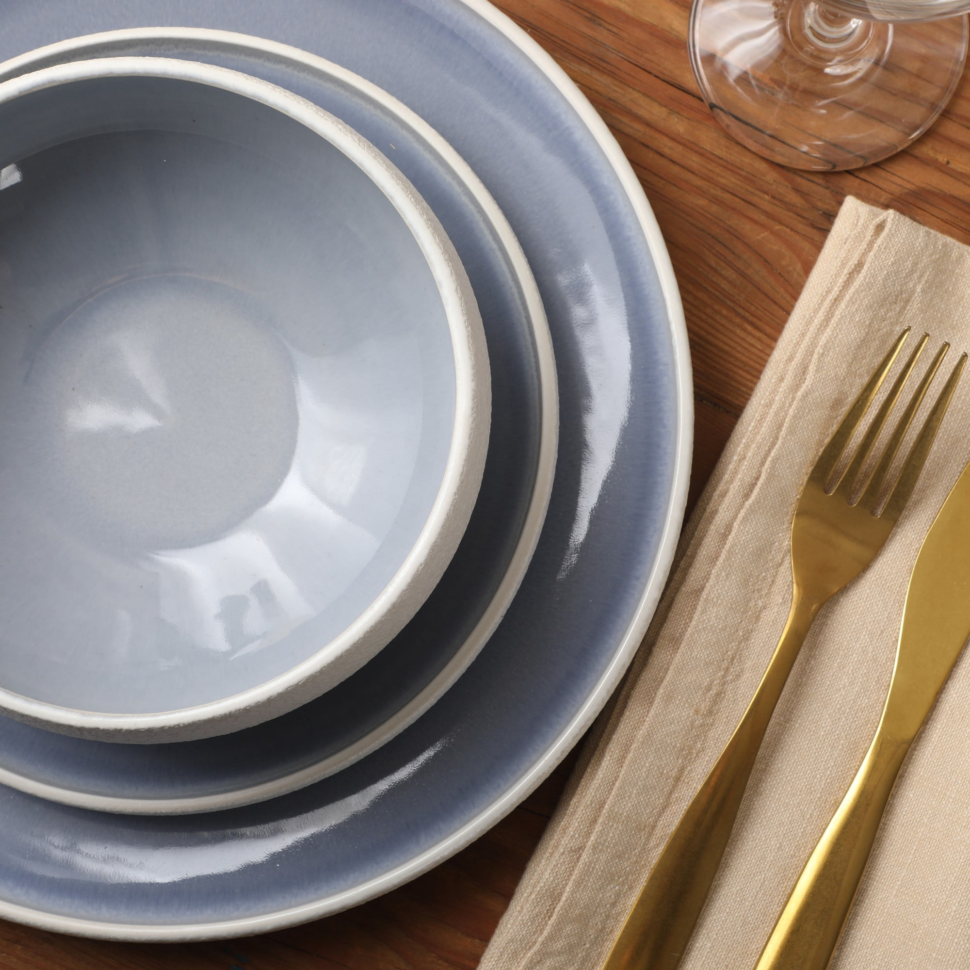 Gibson Elite Pacifico Beach 12-Piece Blue/White Stoneware Dinnerware Set