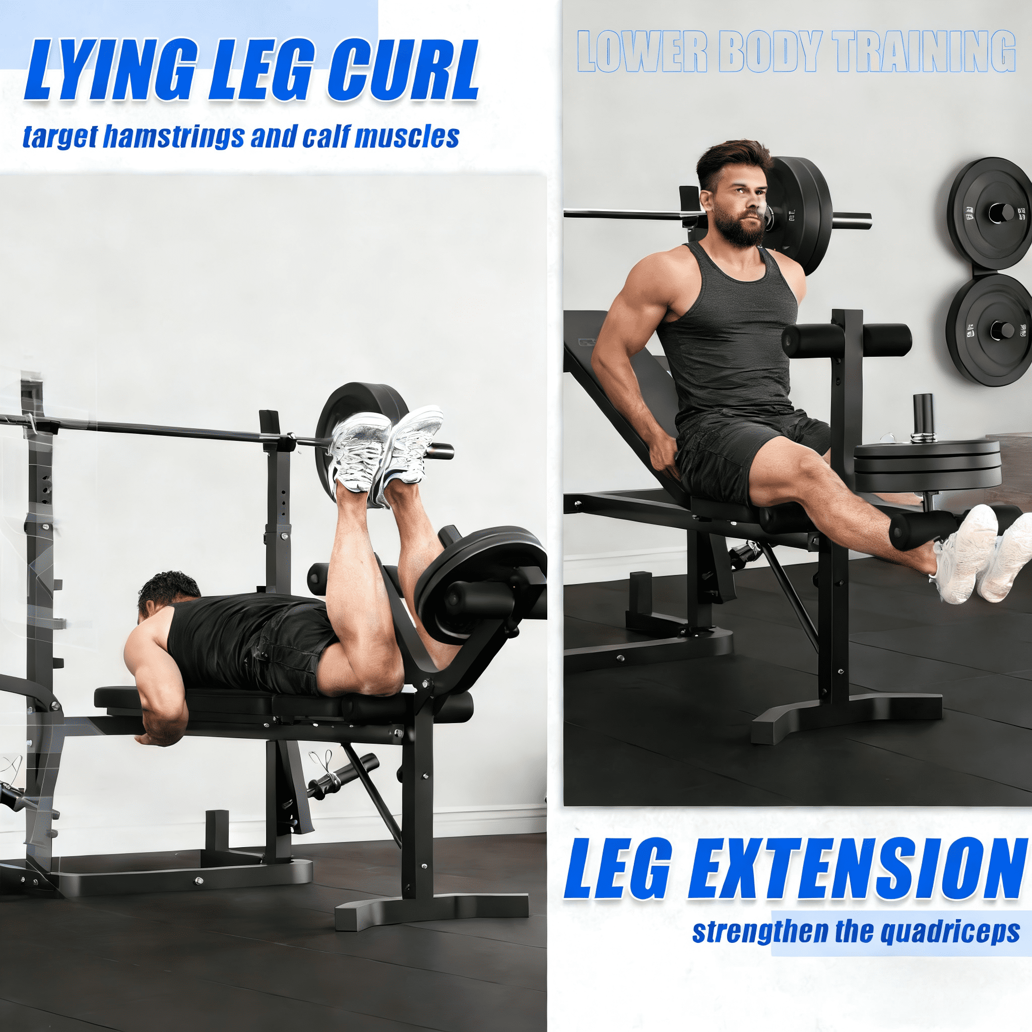 Adjustable Weight Bench 900lbs 9 in 1 with Lat Pull Down, Leg Extension and Leg Curl, Chest Fly and Preacher Curl Workout Bench Multi-Function Strength Training Bench Press Exercise Equipment