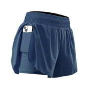 NELEUS Womens 2 in 1 Workout Yoga Shorts for Athletic Gym Running Casual Summer Short with Pocket,Navy Blue,US Size L