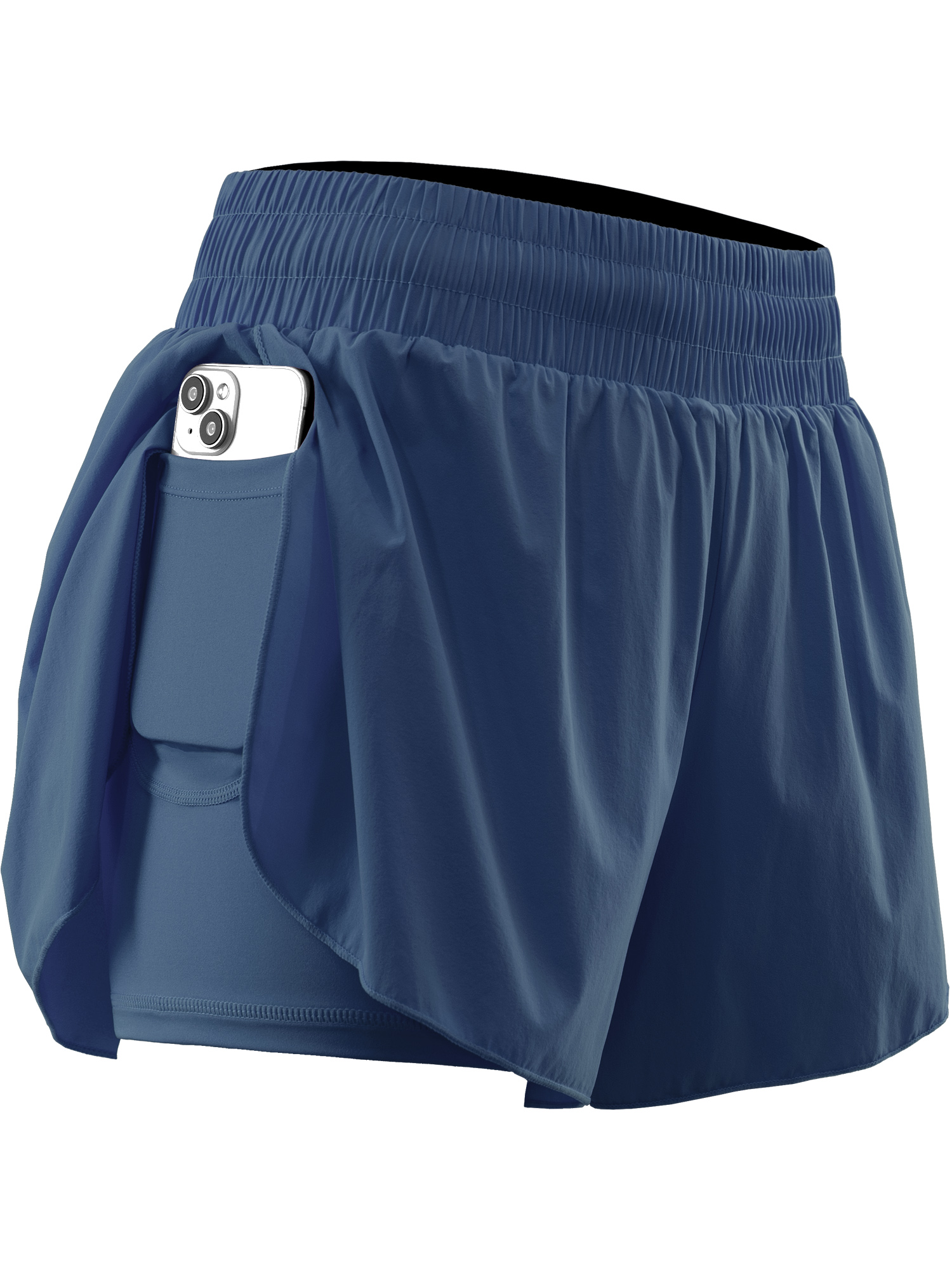 NELEUS Womens 2 in 1 Workout Yoga Shorts for Athletic Gym Running Casual Summer Short with Pocket,Navy Blue,US Size L