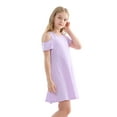 thumbnail image 5 of Stelle Girls Cold Shoulder Sundress Short Sleeve Solid Color Swing Casual Dresses,Tweens Cotton Comfy Shift Swing A-Line Midi Dress Loose Tunic Shirt Dress Skater Dress,Lavender，4T, 5 of 8