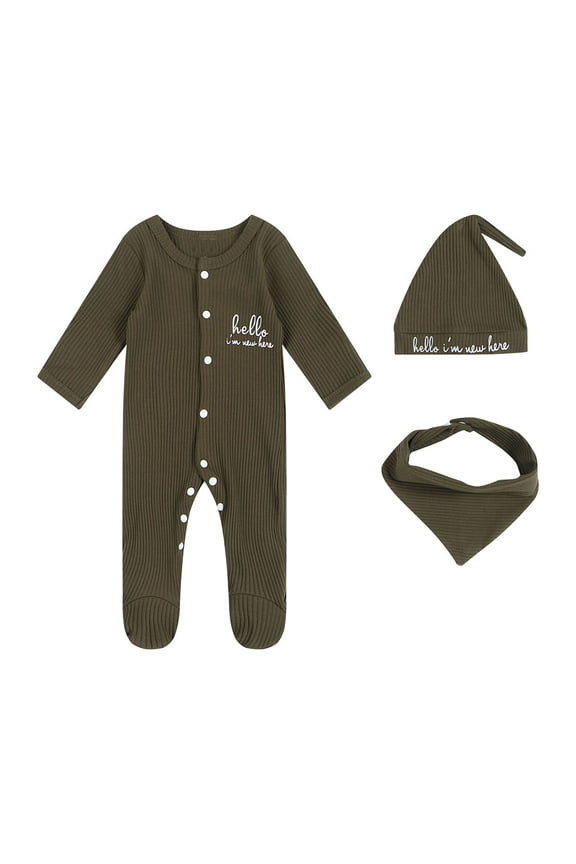Newborn Baby Boys Footies Romper Infant Onesies Outfit with Hat and Bibs