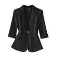 thumbnail image 2 of PiGOGI Women's Casual Solid Color Pocket Turndown Collar 3/4 Sleeve Blouse Blazer Lightweight Jacket for Work office Black L, 2 of 5