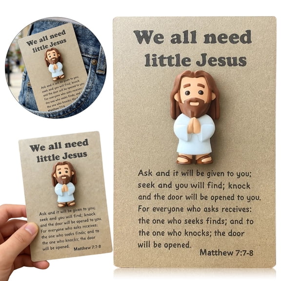 Mini Jesus Pocket Prayer Figurine – Fenull Little Inspiration Figure with Encouragement Card, Inspirational Desk Decor for Home & Office, Christian Reminder Gift
