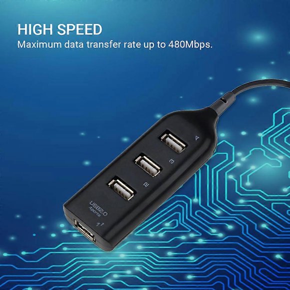 4-Ports USB Hub 44cm Portable USB 2.0/1.1 Splitter Supports Charging 480Mbps High Speed Data Transfer Rate for PC Laptop Computer