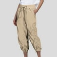 thumbnail image 2 of Fiaer,Plus Size Hiking Capri Joggers for Women,Women's Elastic Waist Pleated Pocketed Pants,Ladies Lightweight Lace up Loose Fit Spliced Trousers Beige XL, 2 of 6