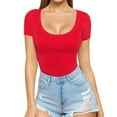 thumbnail image 2 of Bmawag Womens Blouses Plus Size Short Sleeve Crew Neck Solid Color Pullover Tops Women's Casual Comfortable Loose Sweatshirt Red XL, 2 of 6