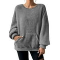 thumbnail image 4 of jobturf Sweatshirts for Women Fuzzy Fleece Long Sleeve Crop Pullover Tops Casual Crewneck Warm Plush Hoodies with Pockets, 4 of 8