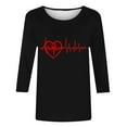 thumbnail image 6 of Yteetum Valentines Gifts 3/4 Length Sleeve Womens Tops Oversized Crewneck Valentine's Day Graphic Printed Short Sleeve T Shirt Womens Casual Round Neck Loves Heart Print Three Quarter Sleeve Shirts, 6 of 6