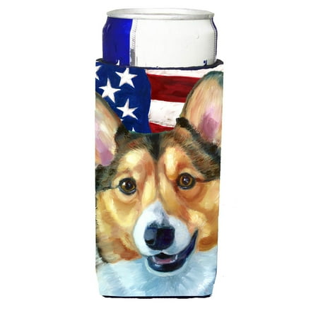 

Carolines Treasures LH9546MUK Corgi USA Patriotic American Flag Ultra Hugger for slim cans Slim Can multicolor
