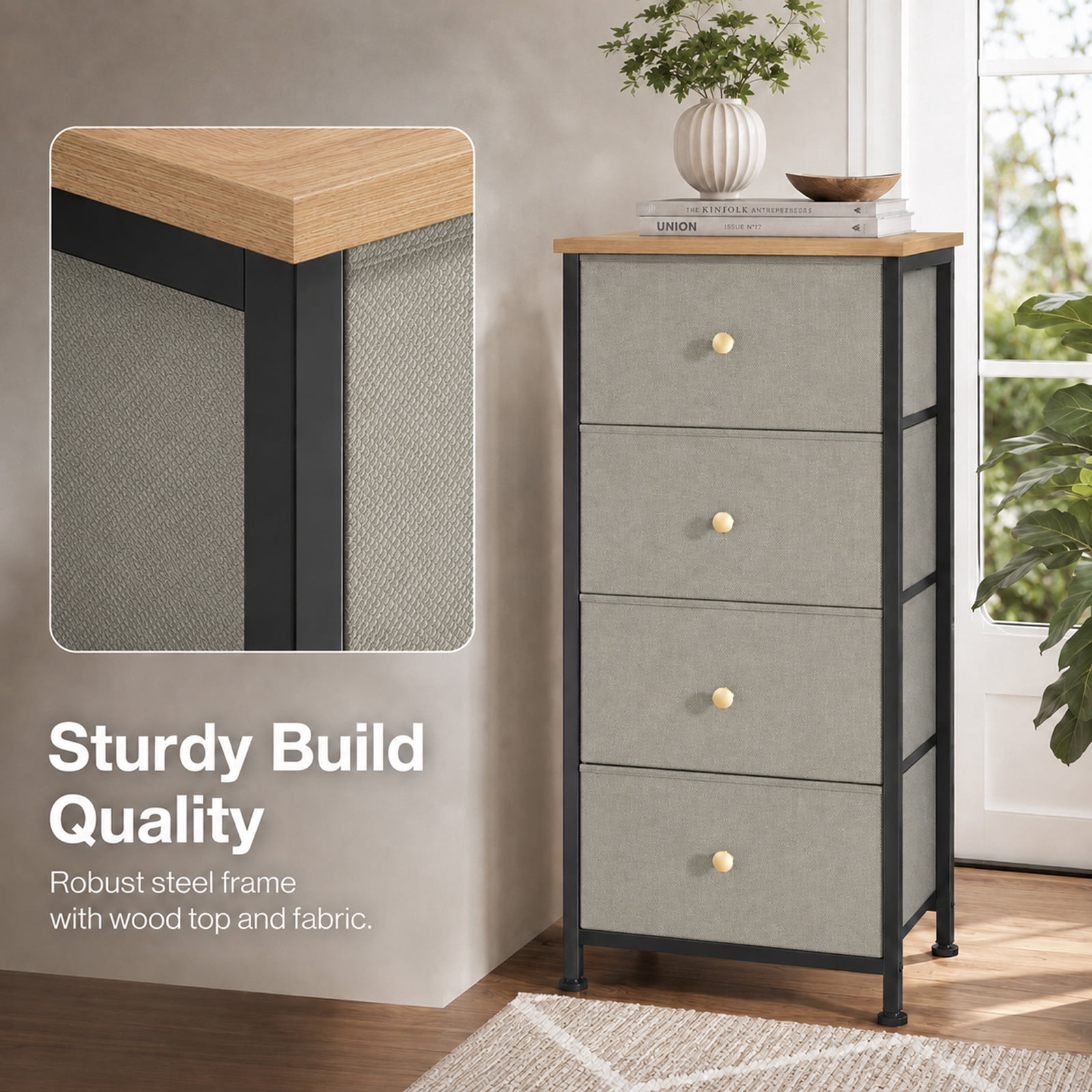 Alvantor Dresser Nightstand for Bedroom, 4-Drawer Fabric Dresser Storage Tower, Space-saving tower, Bedroom or closet use, Chest of drawers for small spaces