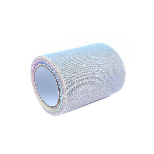 Billuyoard Rollo de tul con purpurina, tela suave, tul calado con lentejuelas brillantes, rollos de arcoíris, decoraciones para vestidos transpirables, Artesanía rosa amarillo azul Billuyoard HA082873-01