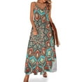 thumbnail image 1 of Vestido sin mangas con diseño bohemio de mandala pintado en color verde azulado, rojo y negro Vestido de mujer para fiesta de noche, 1 of 7