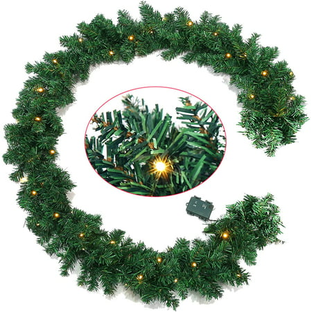 LED Christmas Garland Artificial Christmas Garland with Lights Pine Cones Red Berries and Pine Tips  | Walmart (US)