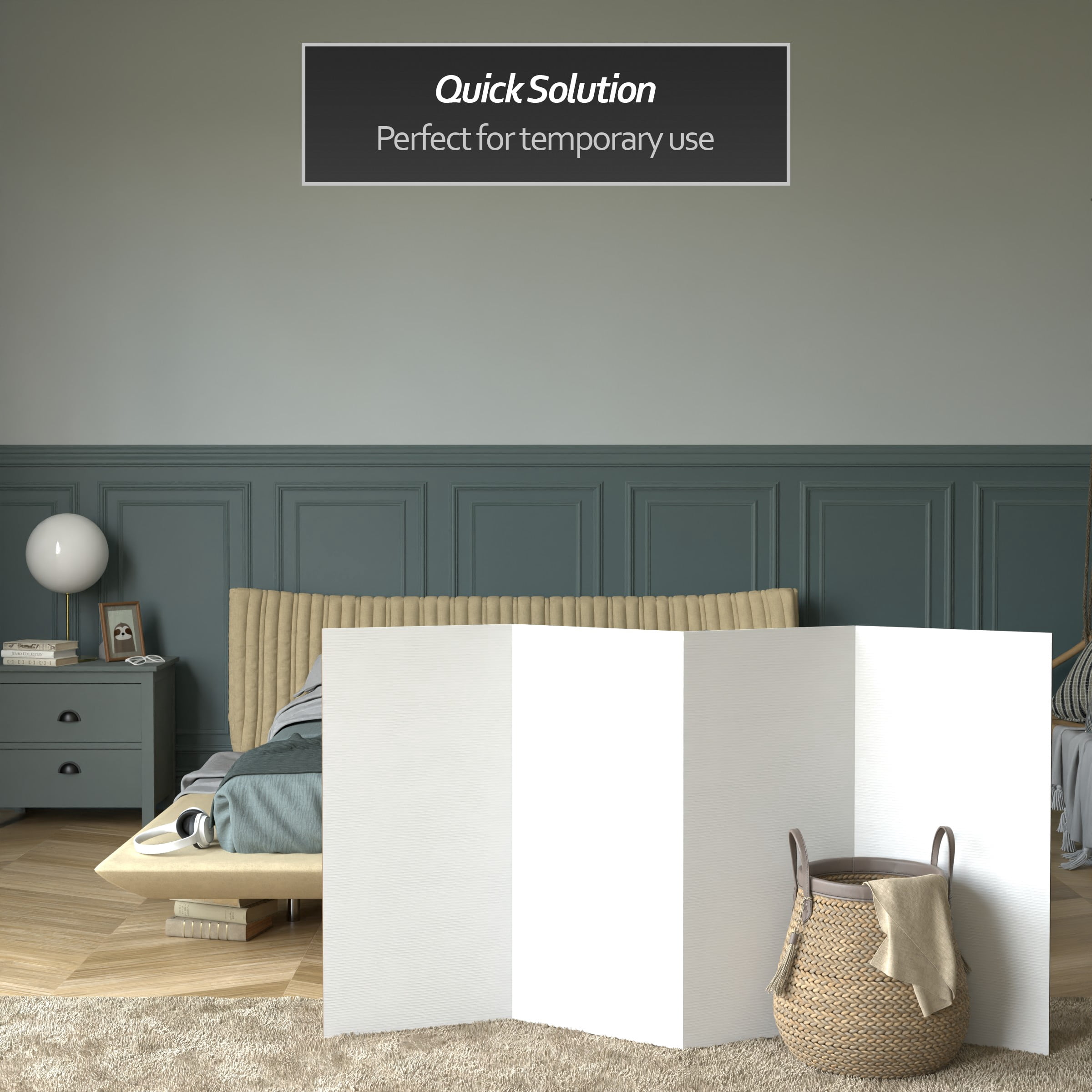 Red Lantern 3 ft. Short White Temporary Cardboard Folding Screen - 4 Panel