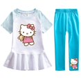thumbnail image 3 of Hello Kitty Girl Hit Color falda de hoja de loto de manga corta pantalones casuales sólidos conjunto de dos piezas bebé nueva moda traje culotte de algodón, 3 of 5