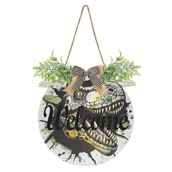 Dinosaur Face and Graffiti Welcome Sign for Front Door Wreath Door Sign for Farmhouse Porch Decoration Indoor Outdoor