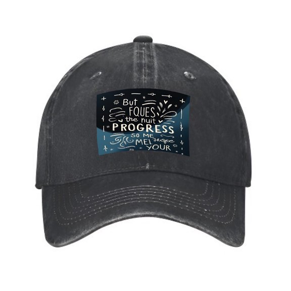 Vintage Distressed Baseball Cap for Men & Women - Dark Dad Hat with Decorative Patch " But FOUSES the Progress " Featuring Stars & Abstract Patterns
