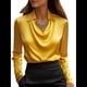 thumbnail image 2 of Camisas Elegantes de Larga con Cuello de Color Liso para Mujer, Camisetas Formales de Trabajo, Blusas Casuales de Oficina Amarillo M, 2 of 6
