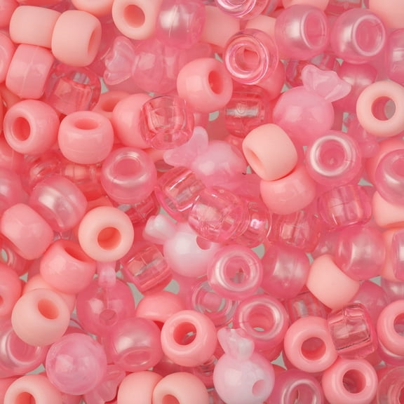 John Bead 6x9mm Pink Mix Plastic Pony Beads, 120g